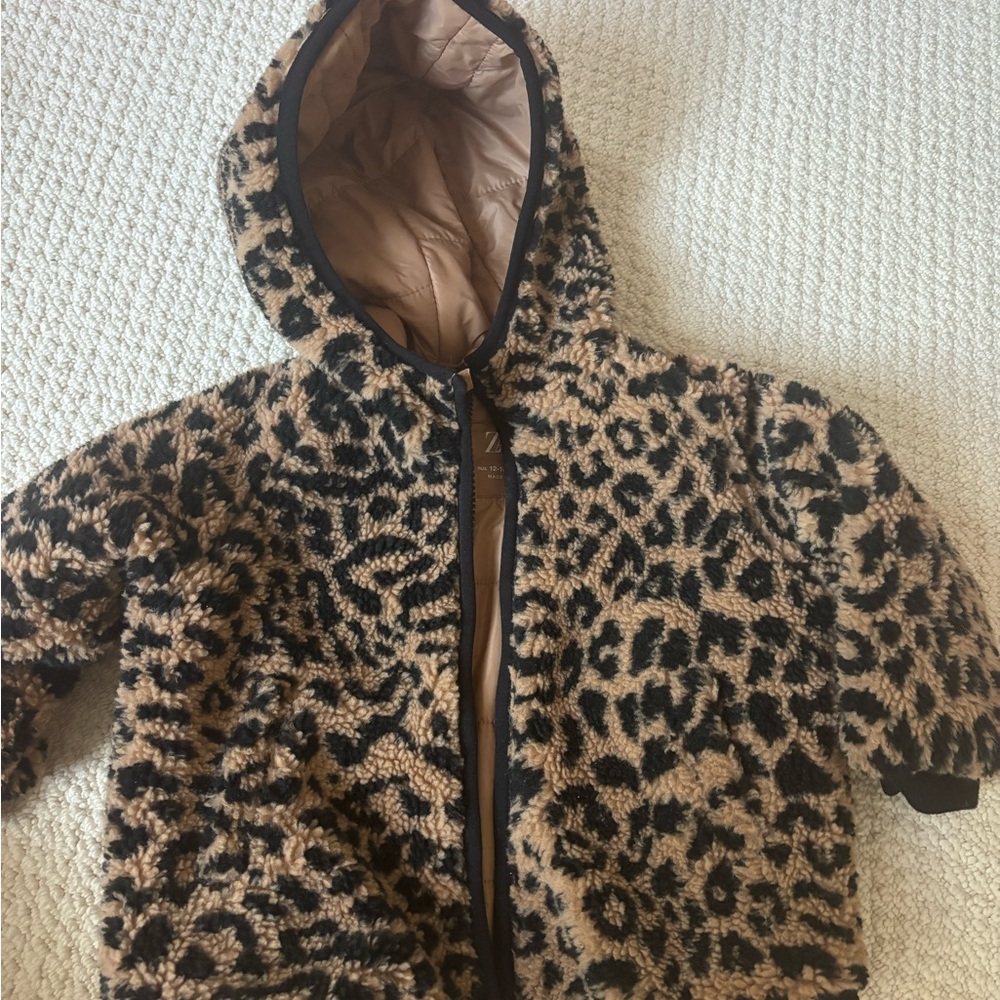 Zara Kids Leopard Print Puffer Jacket - Tan & Black